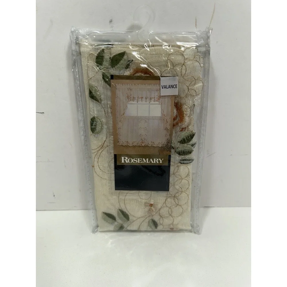 Rosemary Floral Embroidered Semi-Sheer Kitchen Curtain 58